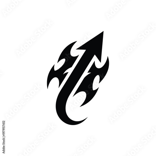 A stylized black arrow rises through flames in a graphic illustration.