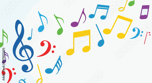 Colorful music notes floating freely.