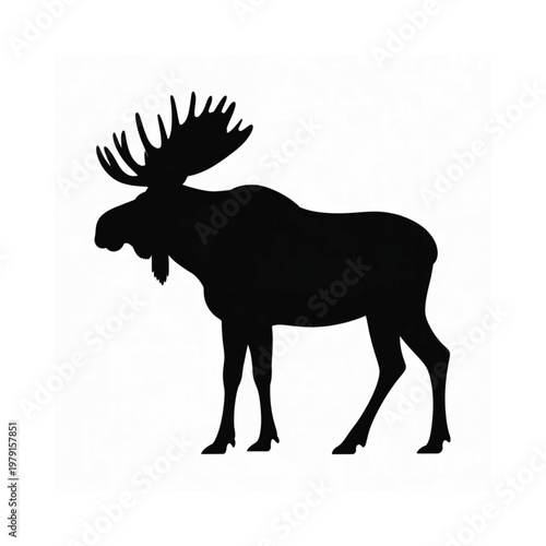 Silhouette of a majestic moose standing in profile against a white background