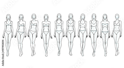Set of 10 Female Body Types Line Art Vector