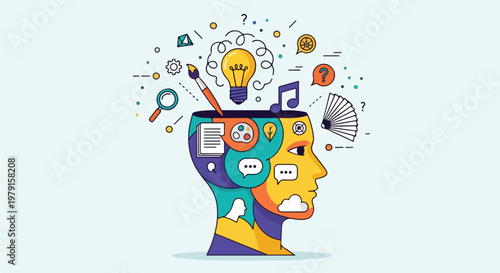 Colorful human head with creative thoughts.