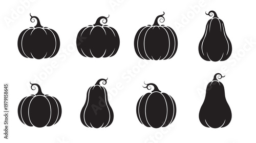Collection of pumpkin silhouettes against a white background for autumn design projects