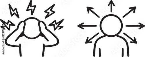 mental states icons anger and adhd line art psychology symbols vector illustration