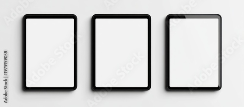 Three tablets mockup, white background, app design