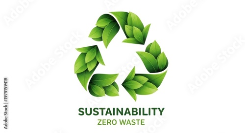 Sustainability recycle symbol made of green leaves, zero waste concept icon with foliage texture, eco friendly environmental conservation sign