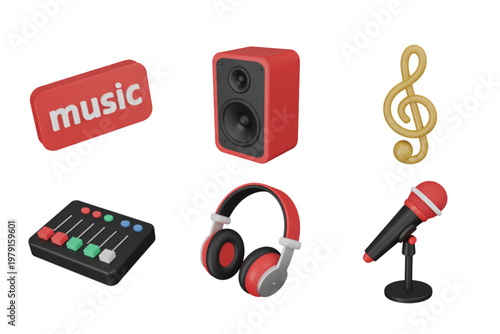 Assorted audio equipment including a microphone, mixer, headphones, and turntable Vector