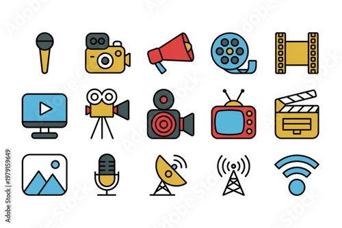 Assorted icons representing various electronic devices and media activities Vector