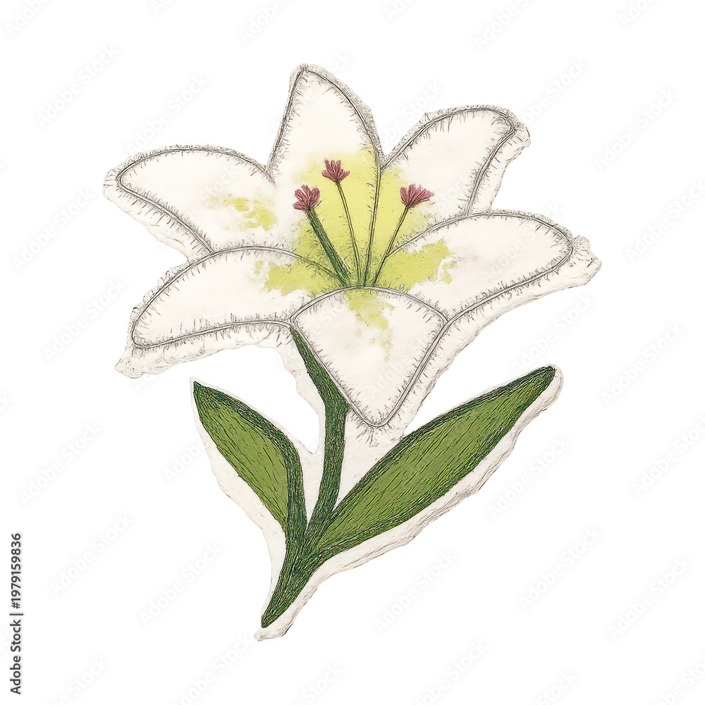 Fototapeta premium PNG Elegant embroidered lily illustration.