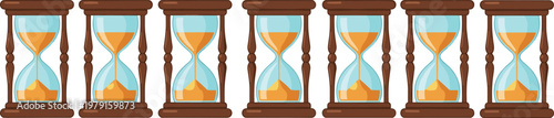 Cartoon hourglasses in colorful vector illustration of time measurement and patience