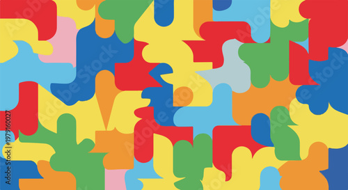 Colorful Interlocking Puzzle Pieces Together.