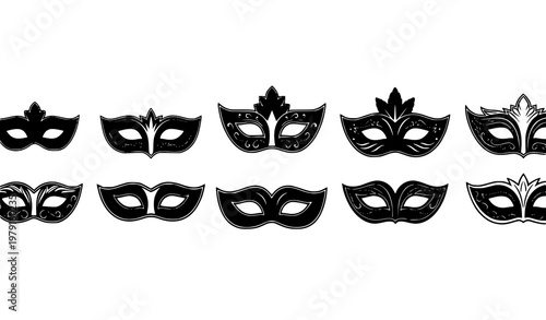 Elegant Black Venetian Carnival Masks Vector Set for Designers & Artists