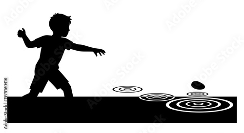 Boy Playing Skipping Stone Game.