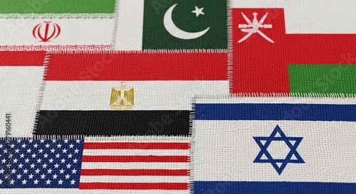 A collection of national flags from various countries in the Middle East and United States