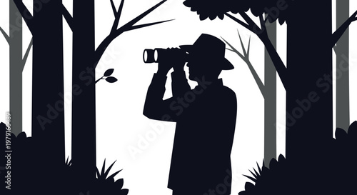 Man taking photo in forest.