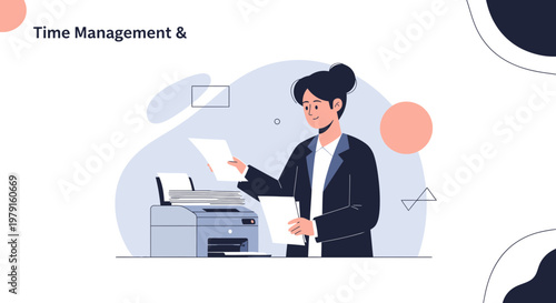 Businesswoman using printer for time management and productivity in office