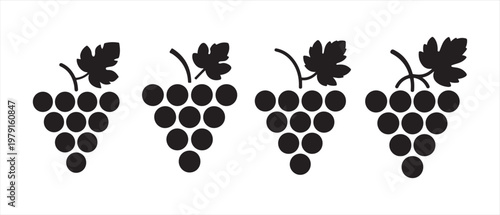 Black Grape Bunch Silhouettes. in a Minimalist Pattern on White Background for Wine and Food Design.