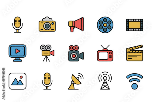 Assorted icons representing various digital and communication devices and activities Vector