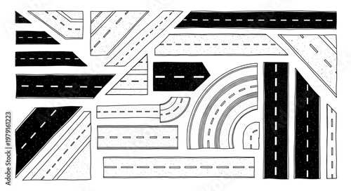 Abstract black and white road pattern illustration.
