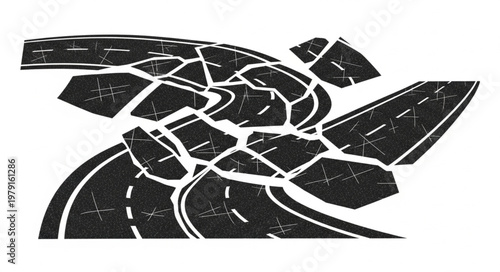 Abstract Black and White Road Network Illustration.