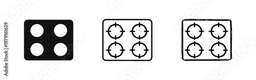 Gas Stove Cooktop Icon Set - Kitchen Appliance for Cooking with Natural Gas Burner Symbols