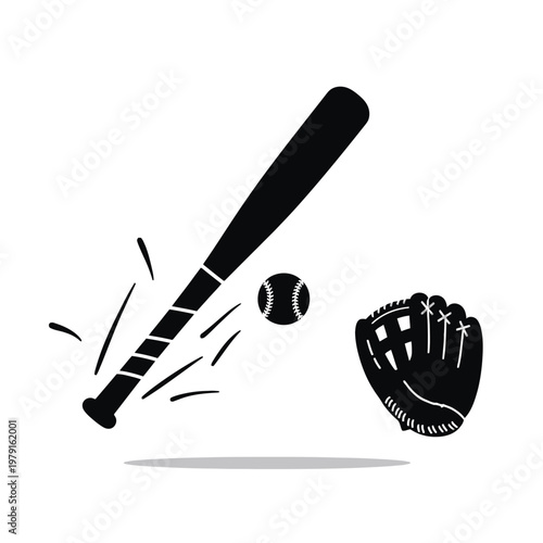 Baseball Bat Ball and Glove Flat Icon on Transparent Background