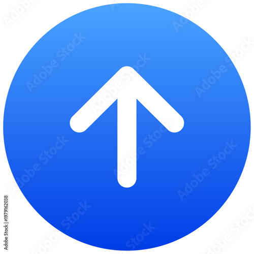 Blue circular up button icon for user interface and top navigation