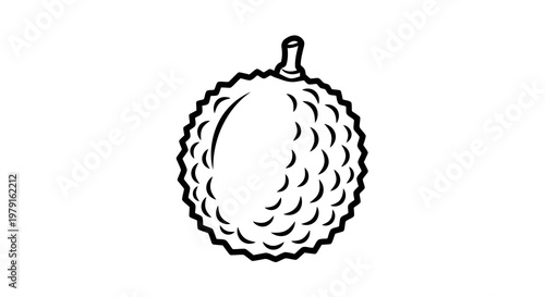 A simple black and white illustration of a durian fruit on a white background.