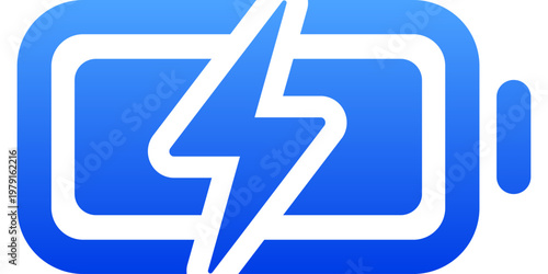 Blue device battery icon with lightning bolt for charging power status