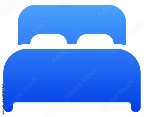 Minimalist blue bed icon for hotel accommodation and bedroom furniture