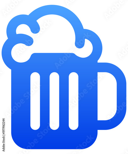 Solid blue beer mug icon with foam for pub drinks and celebration