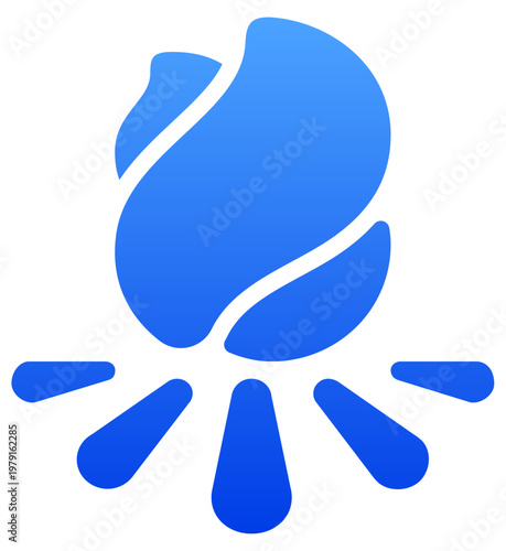 Blue bonfire flame icon for camping site and outdoor adventure