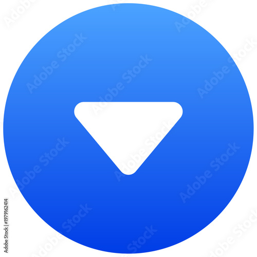 Circular blue down caret button icon for user interface navigation