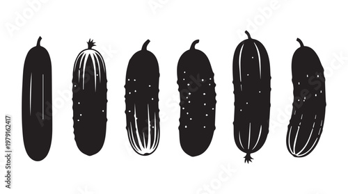 Six different cucumber silhouettes on a white background