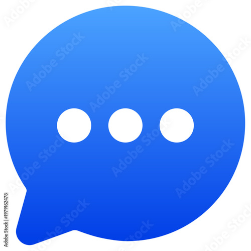 Blue round speech bubble icon with ellipses for typing status