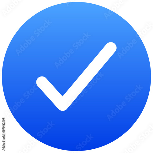 Circular blue button icon with check mark for success confirmation