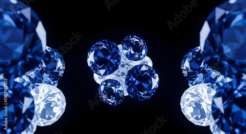 Sparkling Blue Diamonds on Black Background - Luxury Jewelry Design
