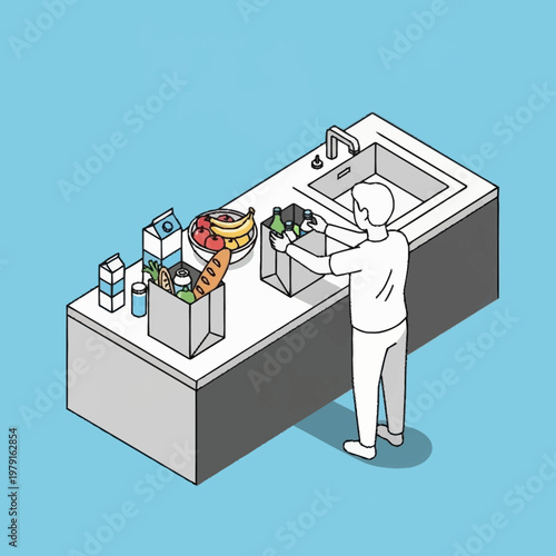 Man washing dishes at kitchen sink.