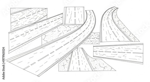 Abstract Highway Overpass and Roadway Design Sketch.