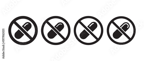 No Pills Sign, Prohibition Symbol, Warning Icon, Pharmaceutical Ban.
