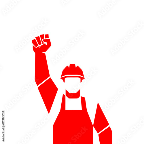 Vibrant vector illustration showcasing a resolute worker with a raised fist, emblematic of labor solidarity, collective action, and the ongoing pursuit of social and economic fairness for all