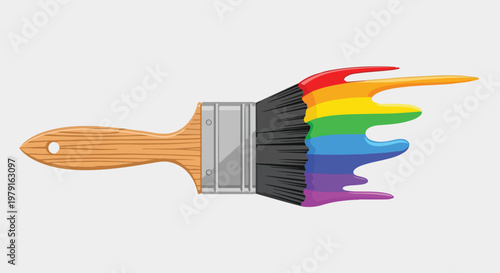 Colorful Paintbrush with Vibrant Rainbow Colors.