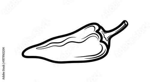 A simple black and white line drawing of a pepper on a white background.