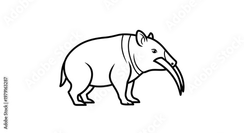 A simple line drawing of a tapir with distinctive features.