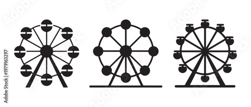 Ferris wheel icons set. on a white background, representing amusement and entertainment.