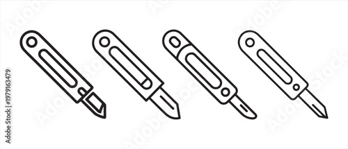 Minimalist Line Art Utility Knife and Box Cutter Icons Set. on White, Stationery and Crafting Tool Illustration.