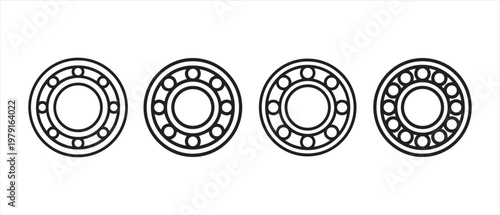 Minimalist ball bearing outline icons. on a clean white background, representing precision mechanical engineering components.