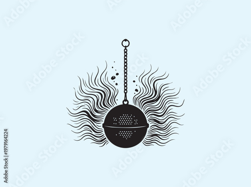 Simple black symbol of a tea infuser with wavy motion lines
