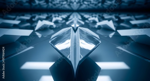 Abstract Geometric Shapes and Reflections in Blue Tones