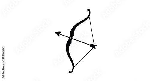 A black silhouette of a bow and arrow simple design silhouette