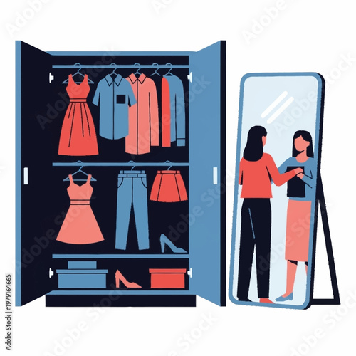 Woman choosing outfit from wardrobe.